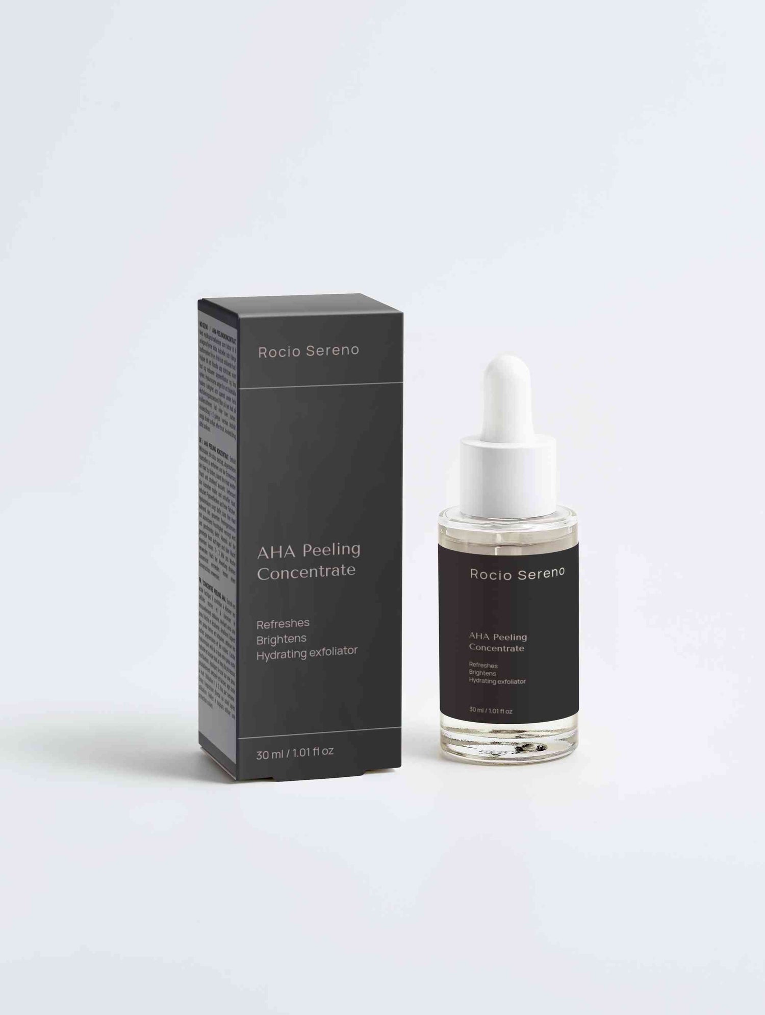 Vegan AHA Peeling Concentrate with 10% Lactic Acid and 1% Hyaluronic Acid – gentle exfoliating and hydrating serum by Rocio Sereno.