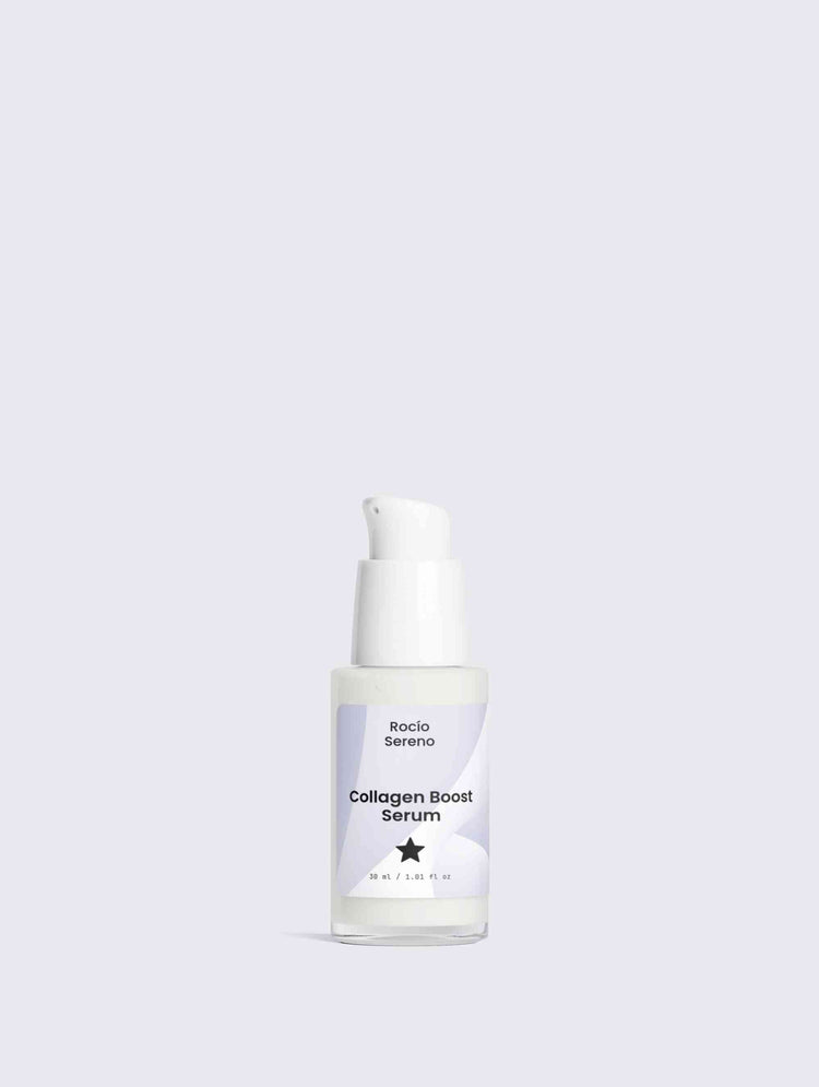 Close-up of Collagen Boost Serum bottle – hydrates, smooths, and plumps skin for a youthful glow.