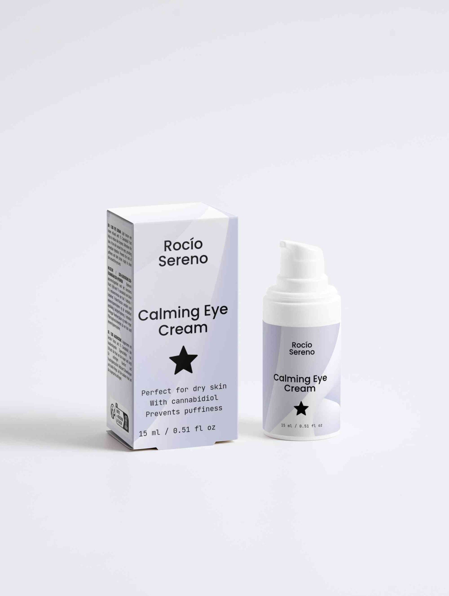 Calming Eye Cream with 1% Cannabidiol for puffiness, dry skin, and tired eyes – vegan and natural formula.