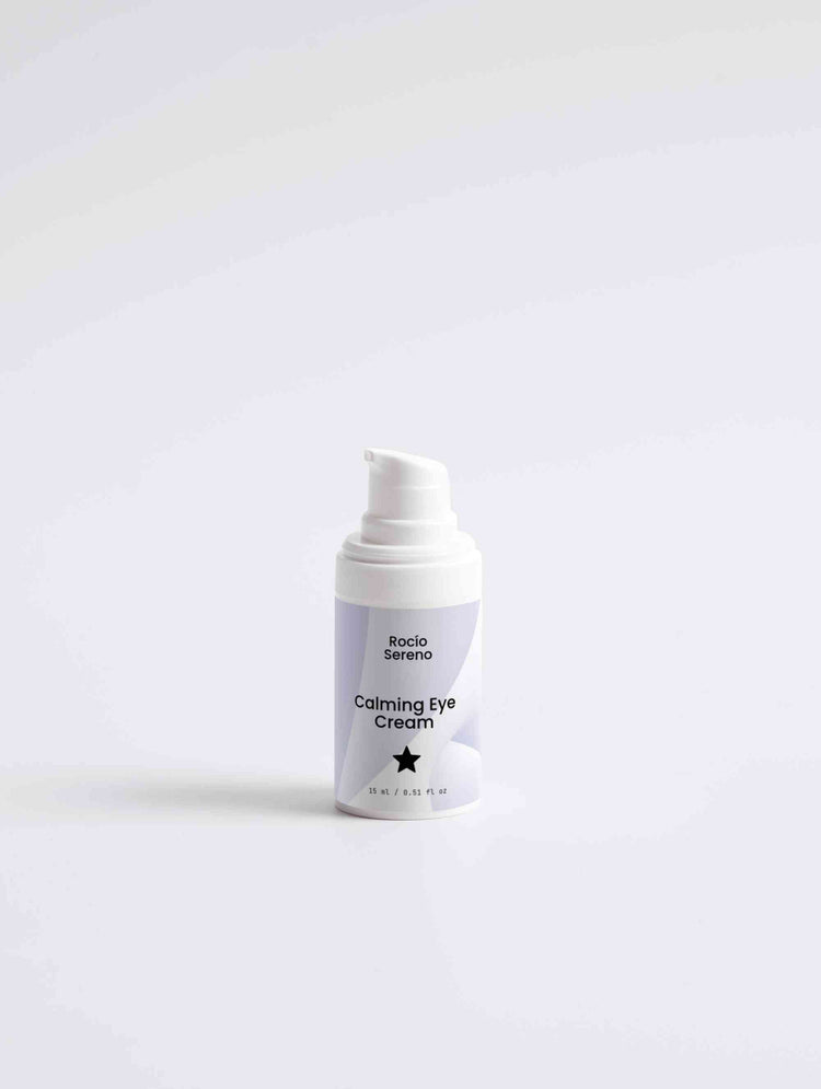 Calming Eye Cream with 1% Cannabidiol for puffiness, dry skin, and tired eyes – vegan and natural formula.